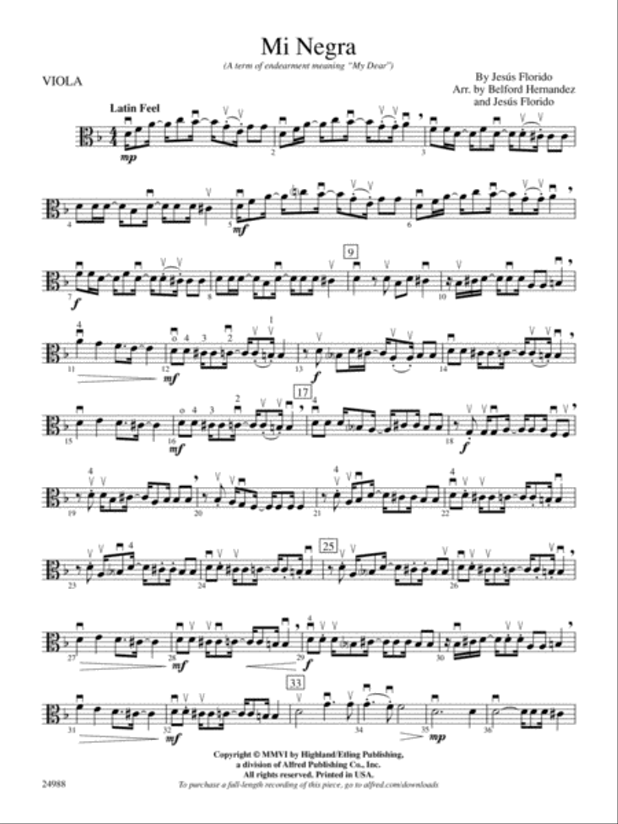 Mi Negra (My Dear): Viola String Orchestra scores gallery preview page 1