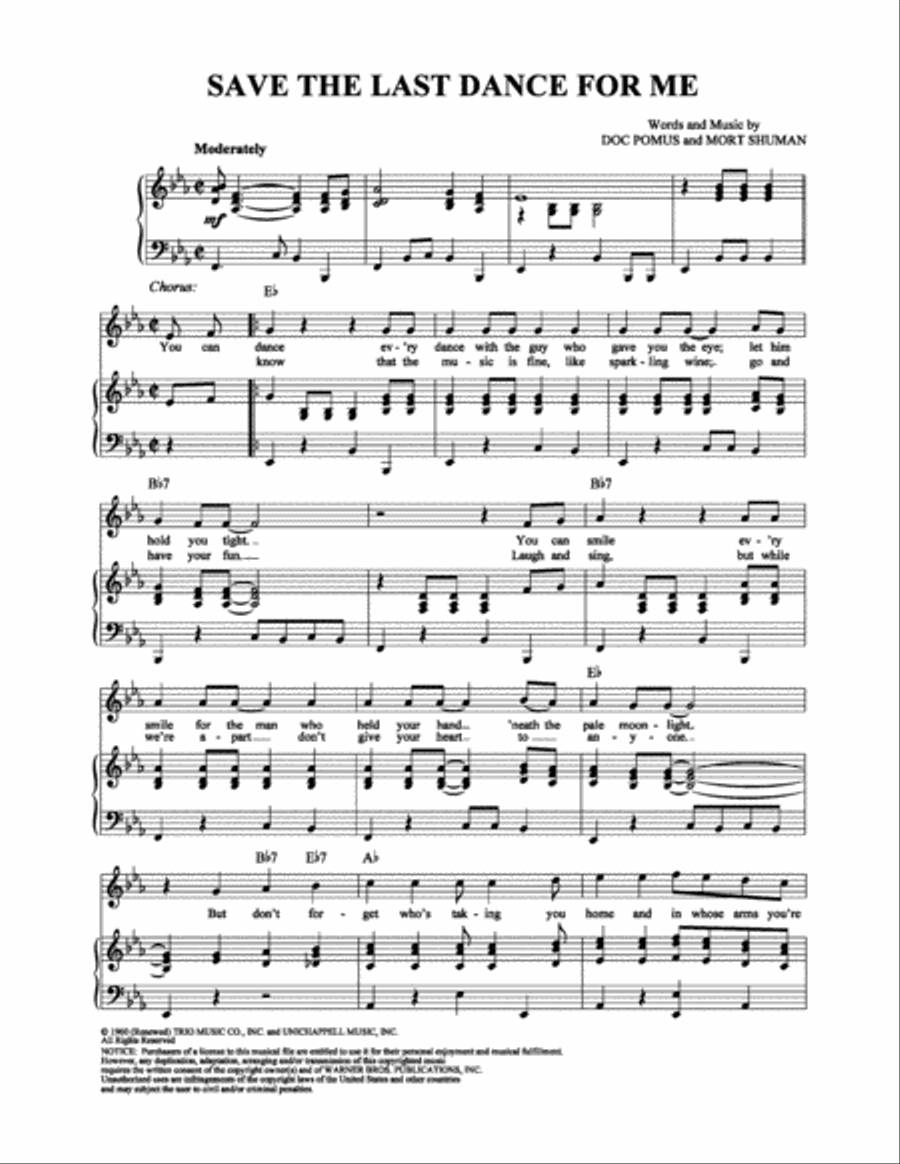 Save The Last Dance For Me Piano, Vocal, Guitar scores gallery preview page 1