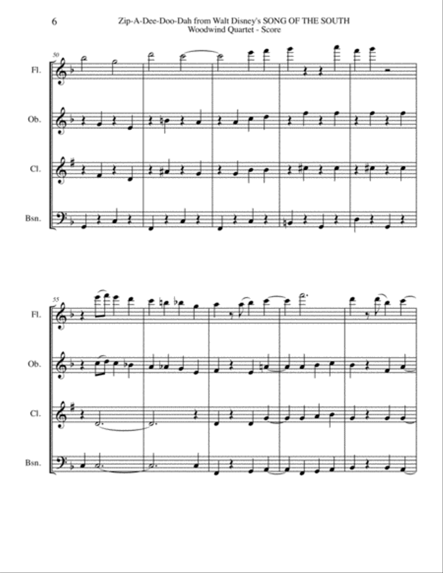Zip-A-Dee-Doo-Dah Woodwind Quartet scores gallery preview page 6