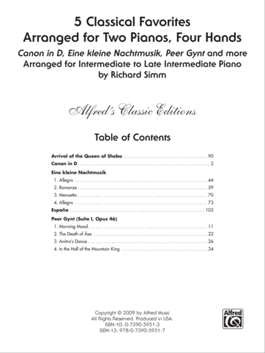 5 Classical Favorites Arranged for Two Pianos, Four Hands Small Ensemble scores gallery preview page 2