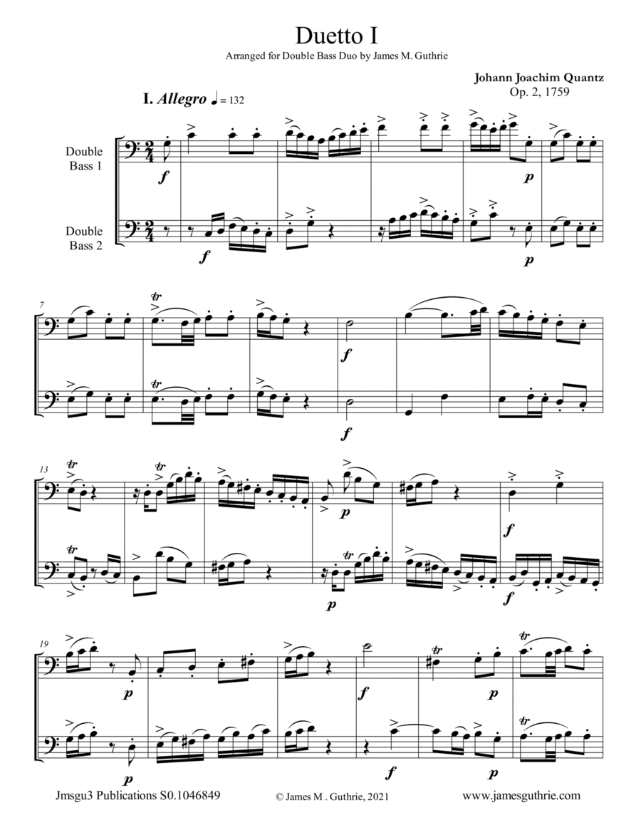 Quantz: Six Duos Op. 2 Complete for Double Bass Duo String Duet scores gallery preview page 1