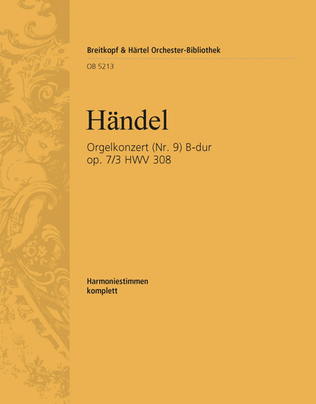 Book cover for Organ Concerto (No. 9) in B flat major Op. 7/3 HWV 308