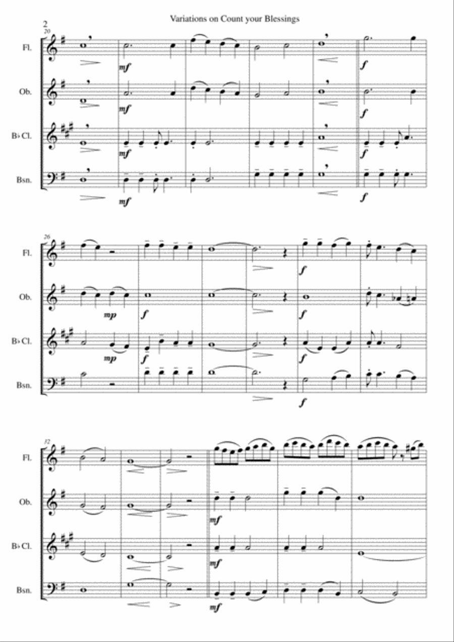 Variations on Count your Blessings for wind quartet Woodwind Quartet scores gallery preview page 2
