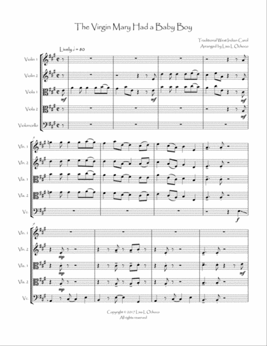 The Virgin Mary Had a Baby Boy for String Quintet String Quintet scores gallery preview page 3
