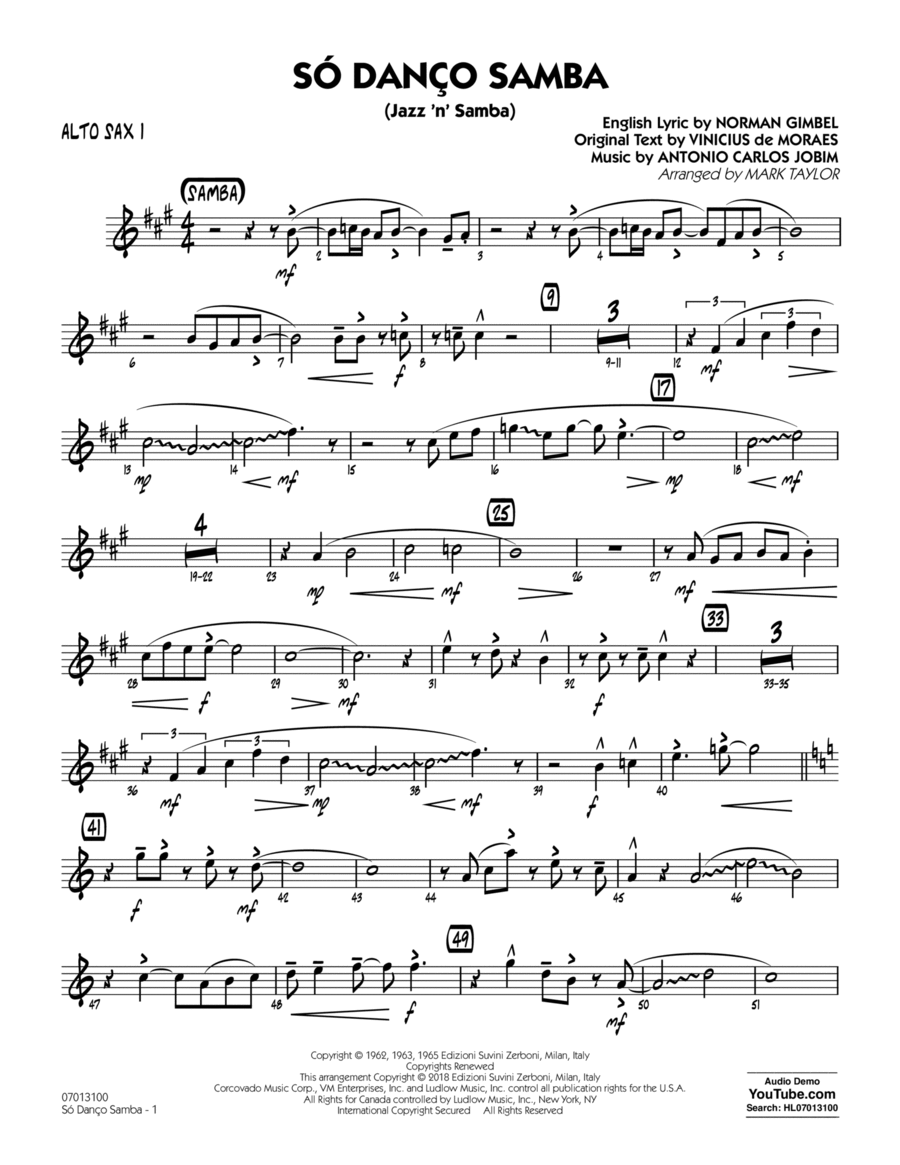 Só Danço Samba (Jazz 'n' Samba) (arr. Mark Taylor) - Alto Sax 1