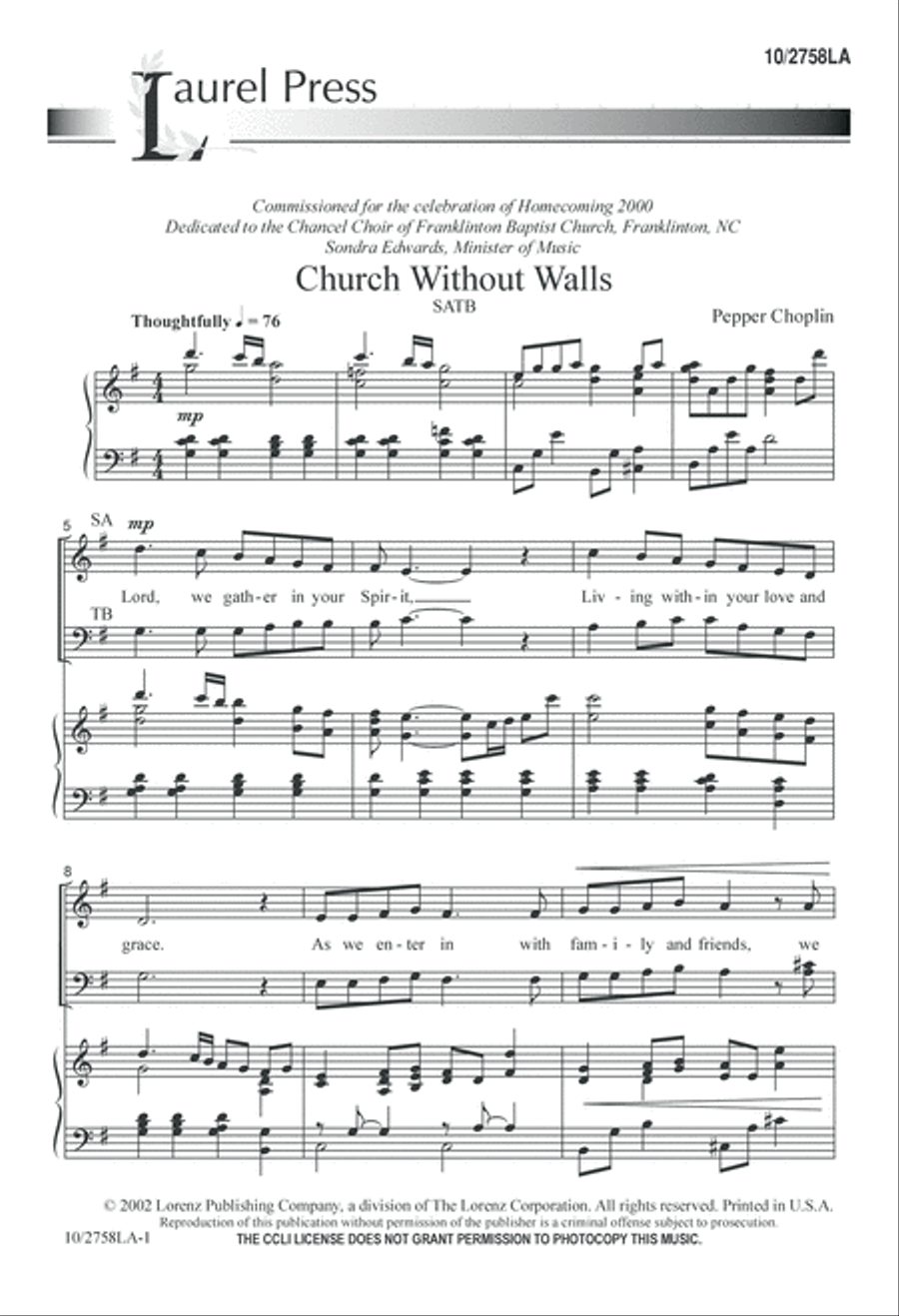 Church Without Walls Church Without Walls 4-Part scores gallery preview page 1