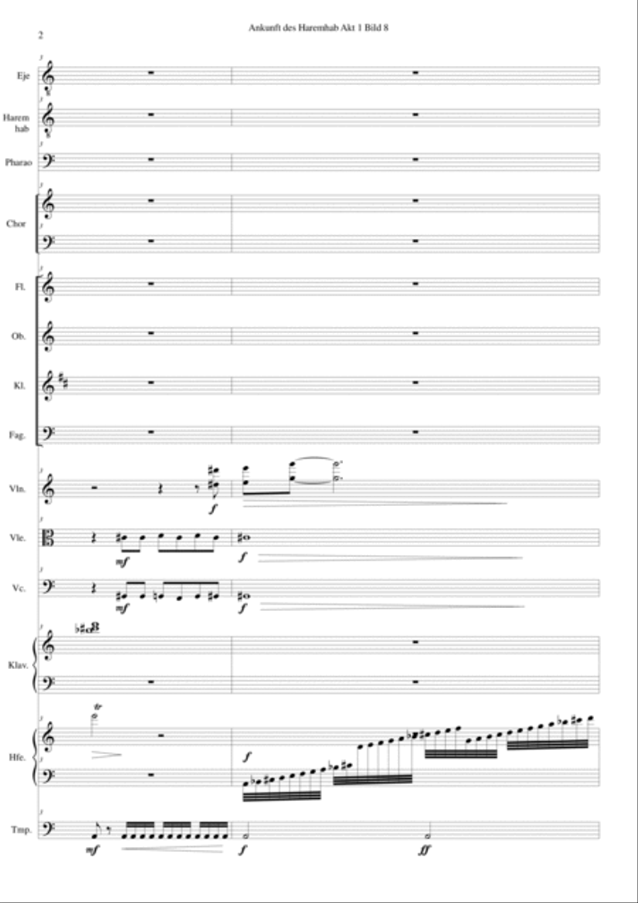 ATON part 11-Ankunft des Haremhab 3 soloists, choir, woodwind, strings, piano, harp, timps Choir scores gallery preview page 2