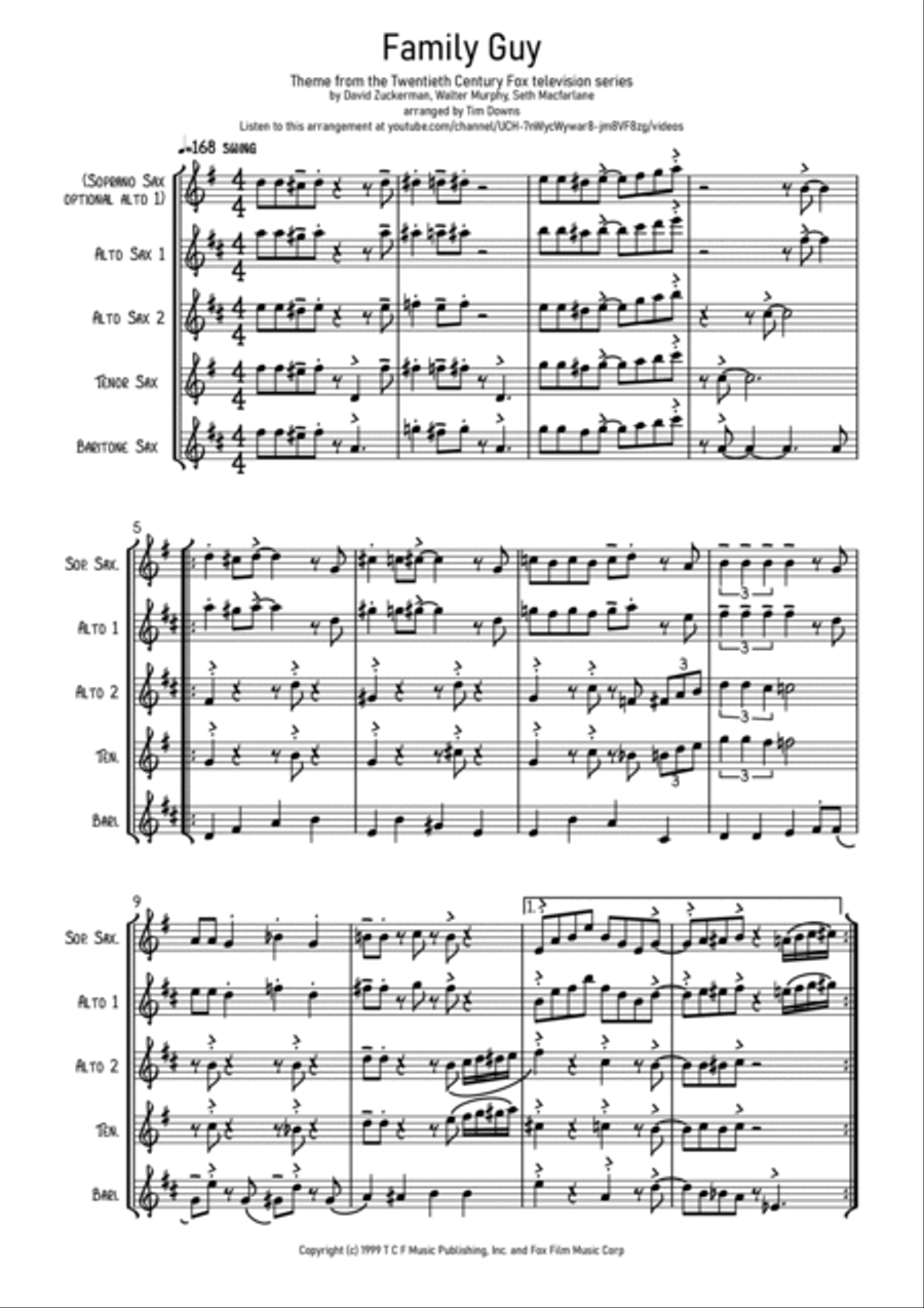 Theme From Family Guy Theme From Family Guy Saxophone Quartet scores gallery preview page 2
