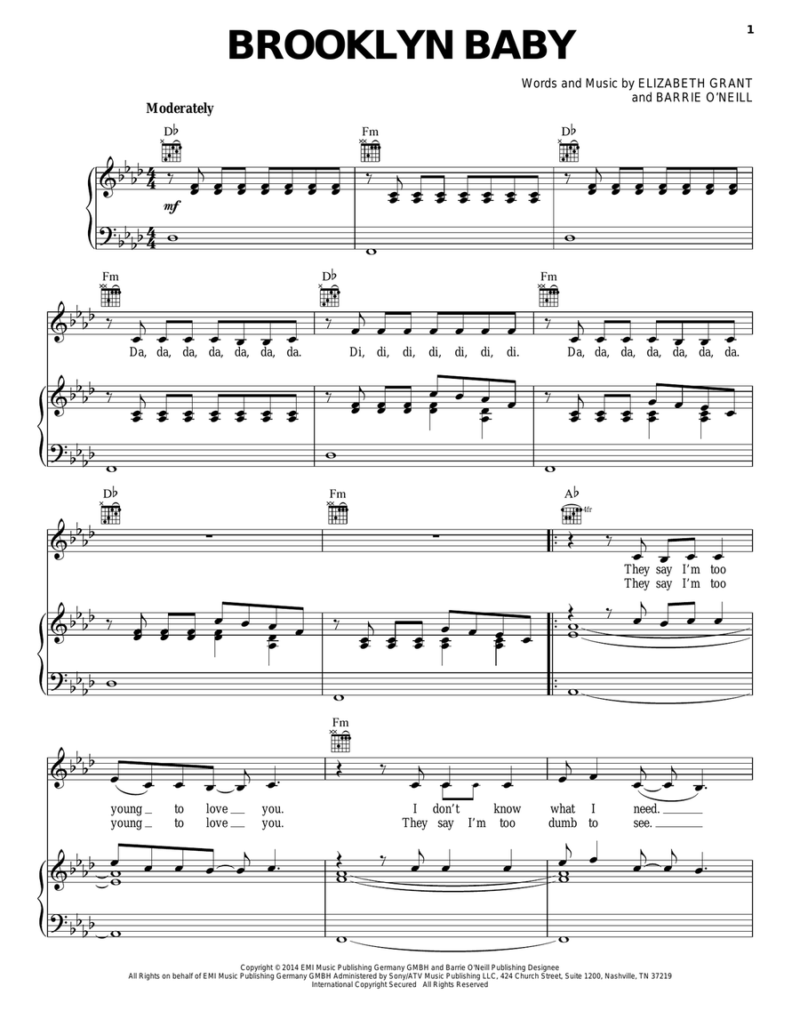 Brooklyn Baby Brooklyn Baby Piano, Vocal, Guitar scores gallery preview page 1