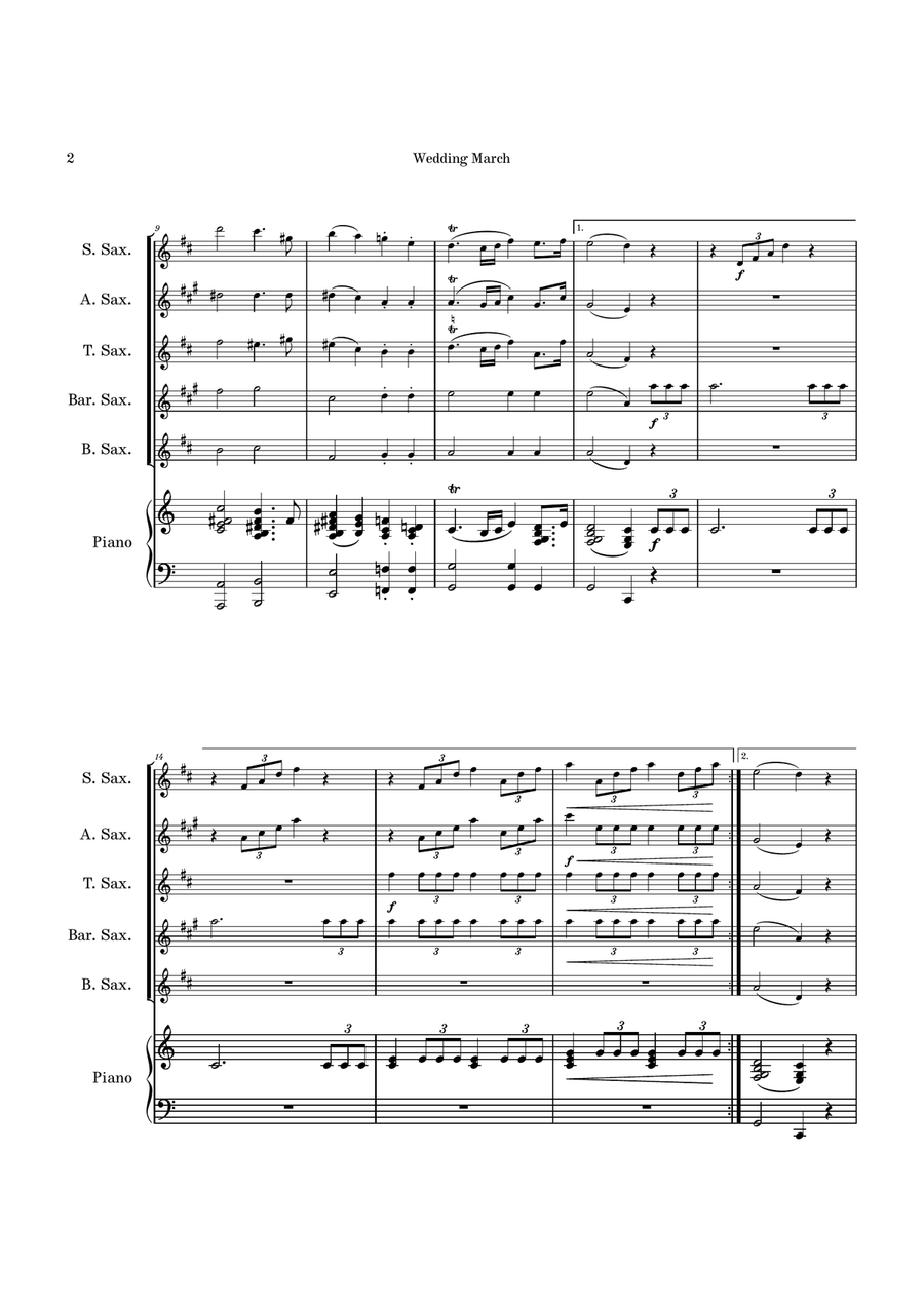Wedding March Saxophone Quintet scores gallery preview page 2