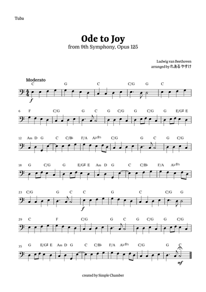 Ode to Joy for Tuba Solo by Beethoven Opus 125 image number null