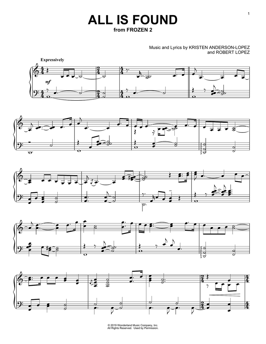 All Is Found (from Disney's Frozen 2) Piano Solo scores gallery preview page 1