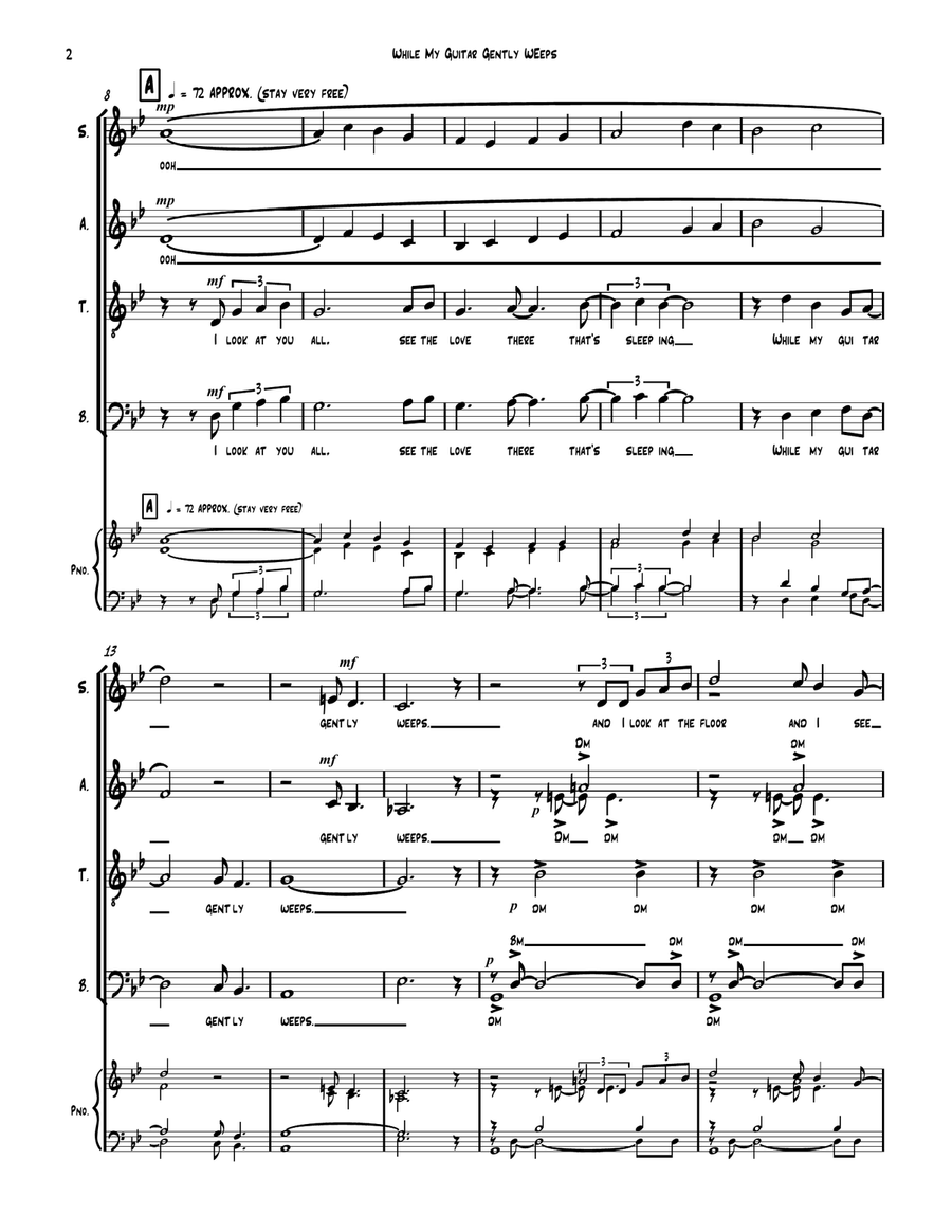While My Guitar Gently Weeps 4-Part scores gallery preview page 2