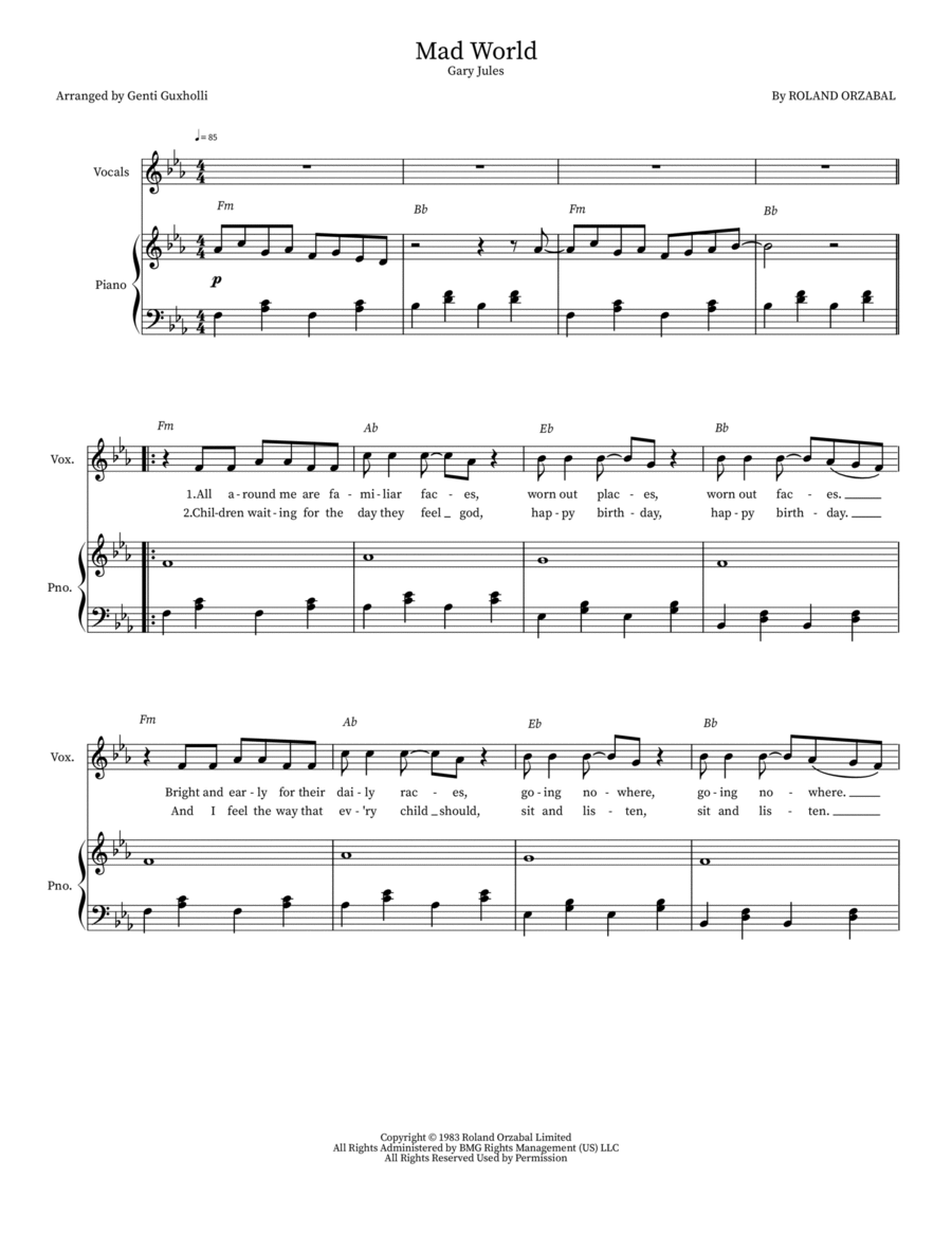 Mad World Mad World Piano, Vocal scores gallery preview page 1