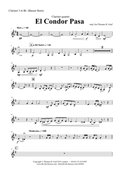 El Condor pasa - Peruvian Folk Song - Clarinet Quartet image number null