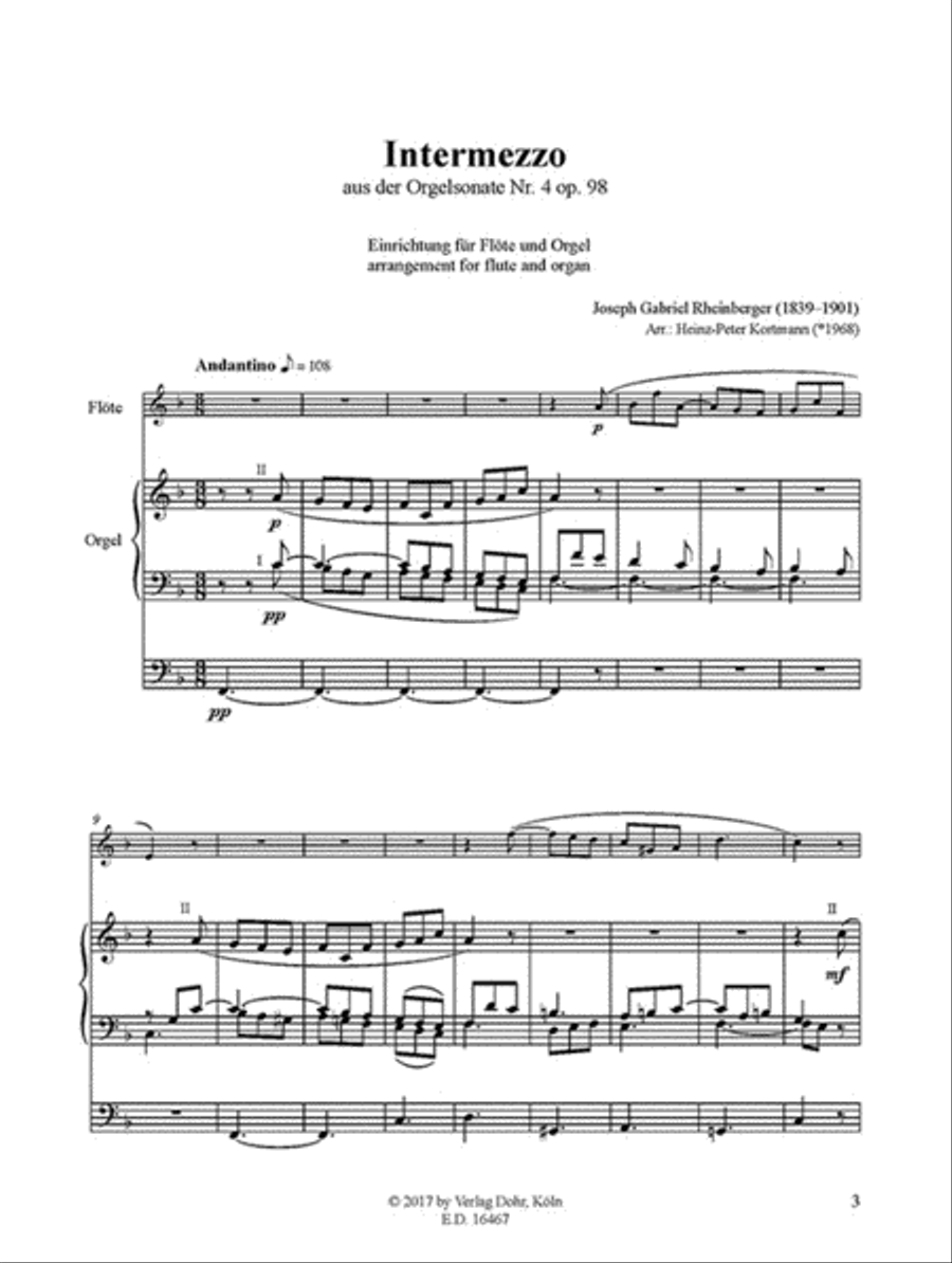 Intermezzo F-Dur (für Flöte und Orgel) (aus der Orgelsonate Nr. 4 op. 98) Flute scores gallery preview page 2