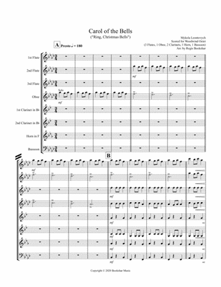 Carol of the Bells (F min) (Woodwind Octet - 3 Flute, 1 Oboe, 2 Clar, 1 Hrn, 1 Bassoon)