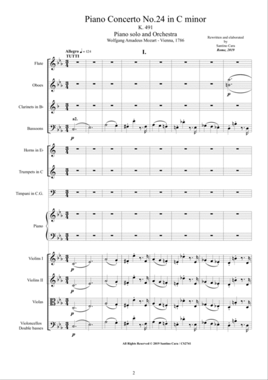 Mozart - Piano Concerto No.24 in C minor K 491 for Piano and Orchestra - Score and Parts Chamber Orchestra scores gallery preview page 2