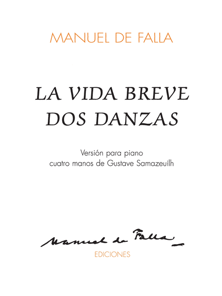 La Vida Breve, Dos Danzas, Piano, 4-Hands