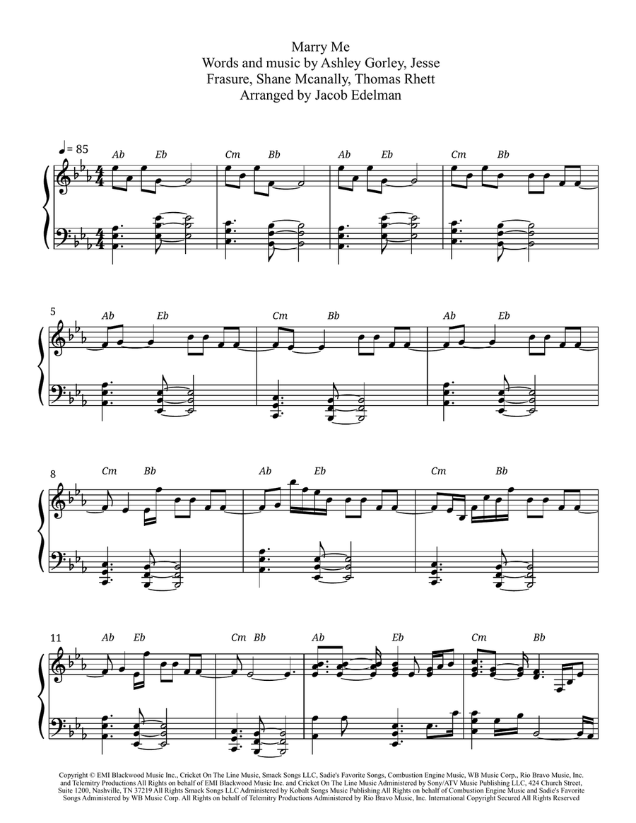 Marry Me Marry Me Piano, Vocal scores gallery preview page 1