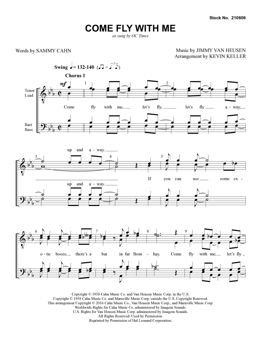 Come Fly with Me (arr. Kevin Keller) TTBB scores gallery preview page 1