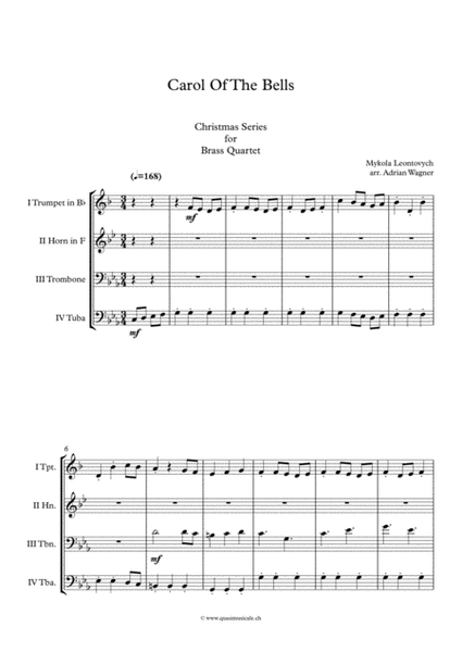 "Carol Of The Bells" (Pentatonix Style) Brass Quartet arr. Adrian Wagner image number null