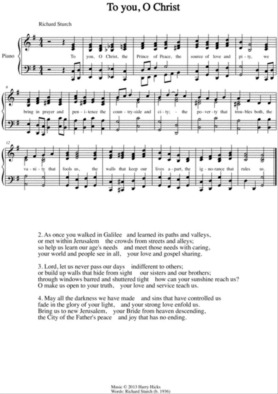 To you, O Christ. A new tune to a wonderful old hymn. Unison Choir scores gallery preview page 1