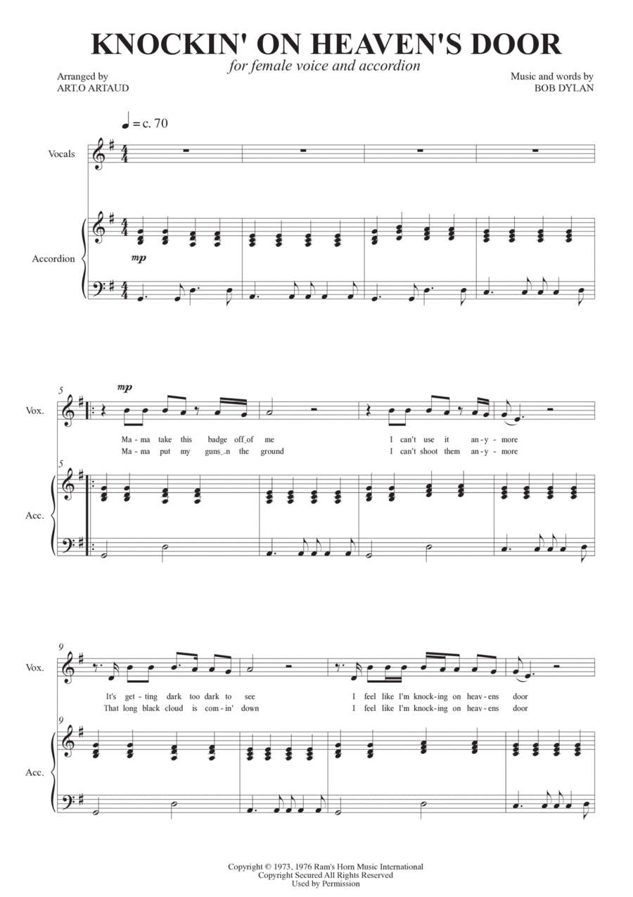 Knockin' On Heaven's Door Chamber Music scores gallery preview page 1