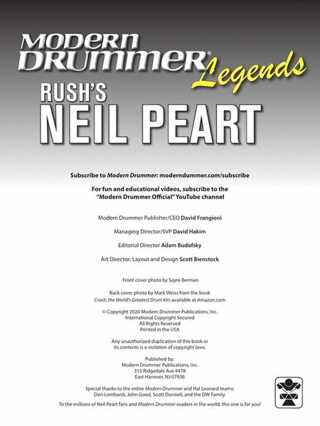 Modern Drummer Legends: Rush's Neil Peart by Neil Peart Drums - Sheet Music