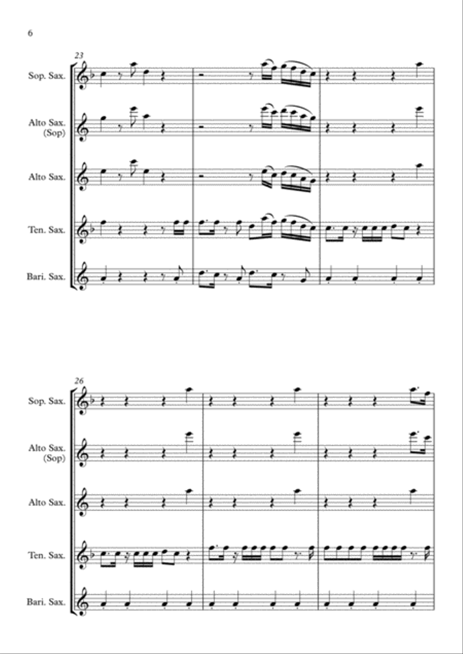 Uptown Funk Saxophone Quartet scores gallery preview page 6