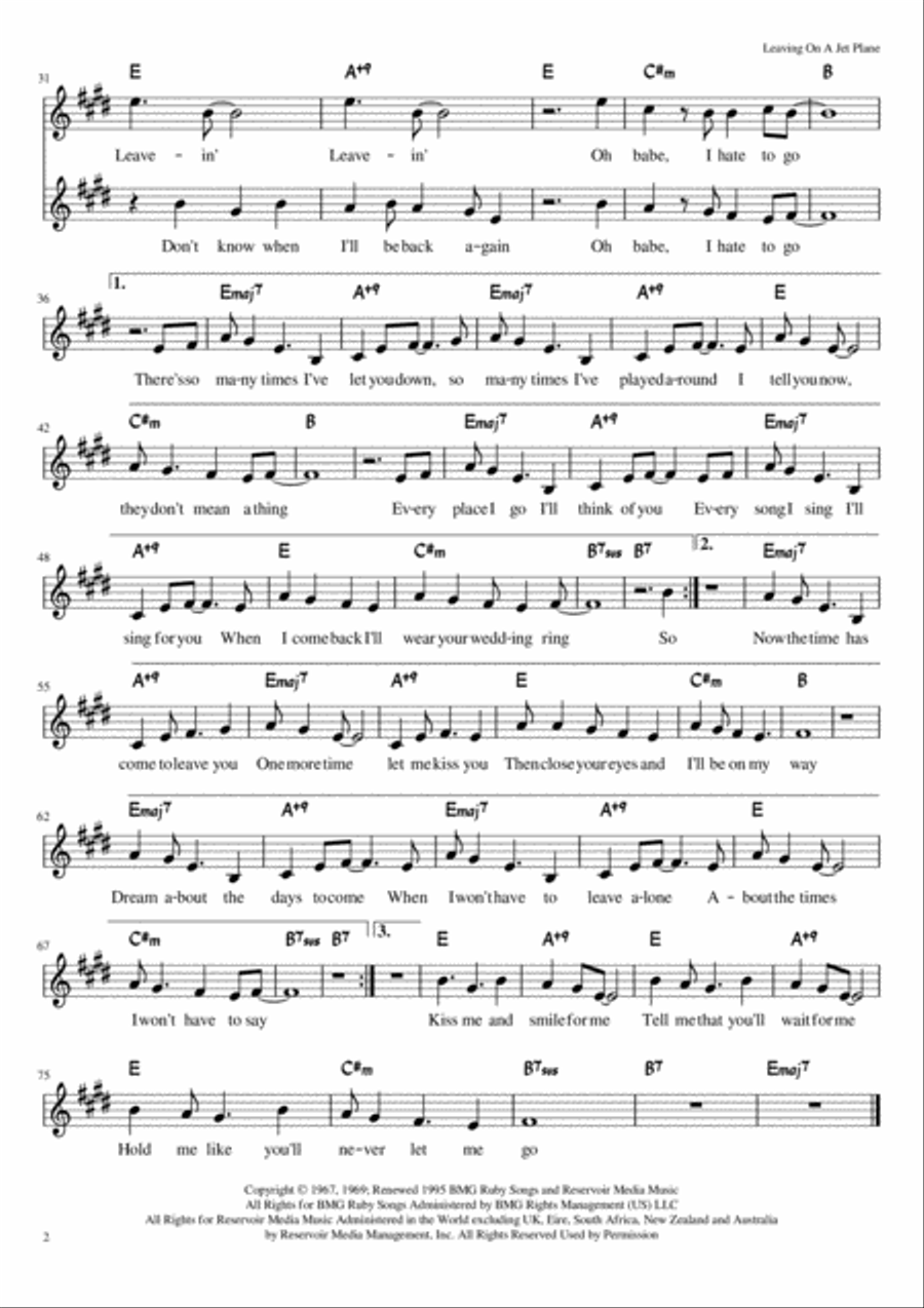 Leaving On A Jet Plane Guitar scores gallery preview page 2