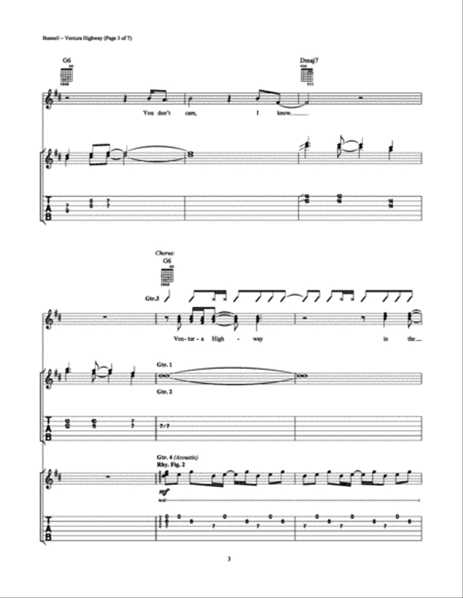 Ventura Highway Guitar Tablature scores gallery preview page 3