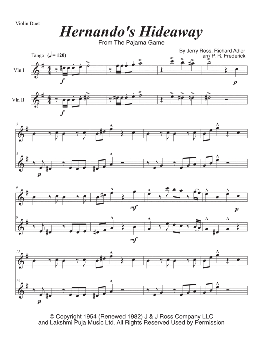 Hernando's Hideaway String Duet scores gallery preview page 1
