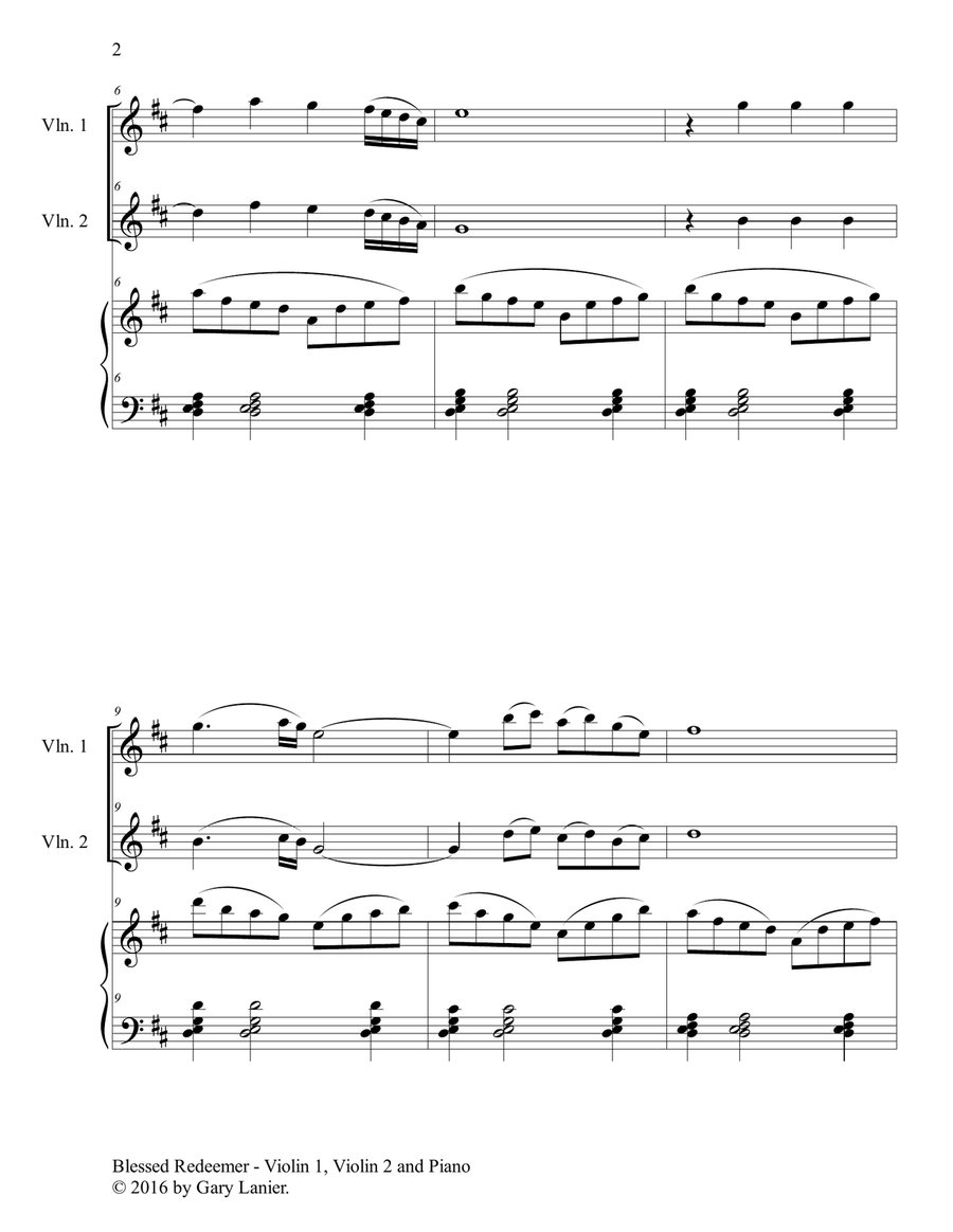3 FAVORITE HYMNS (Trio - Violin 1, Violin 2 & Piano with Score/Parts) String Duet scores gallery preview page 3