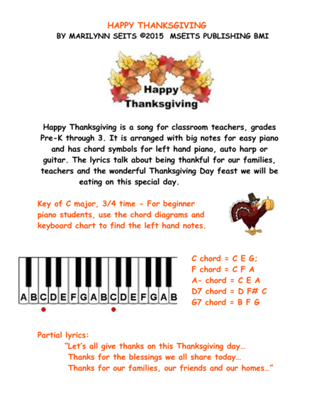 Happy Thanksgiving - easy piano version w/ lyrics for children image number null