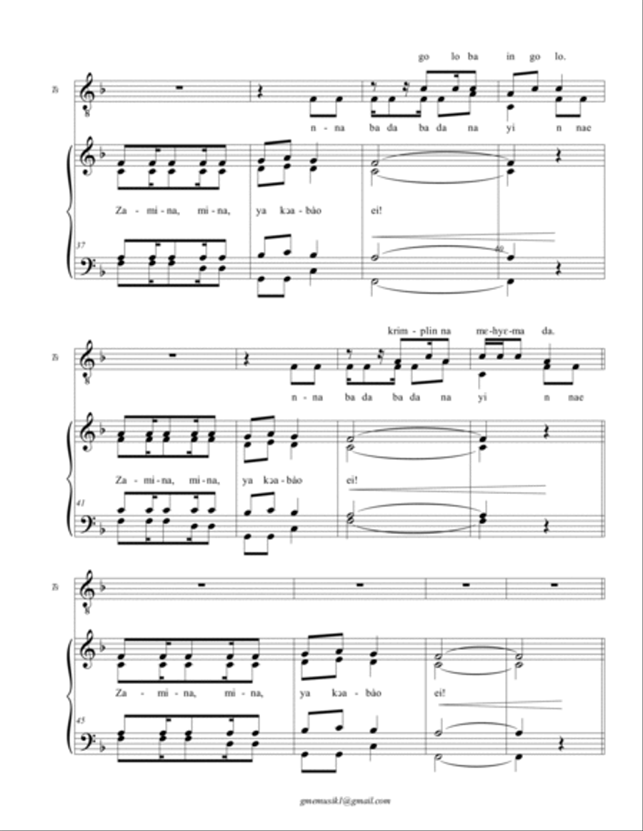 Zamina Mina(Yeako Aba O) 4-Part scores gallery preview page 4