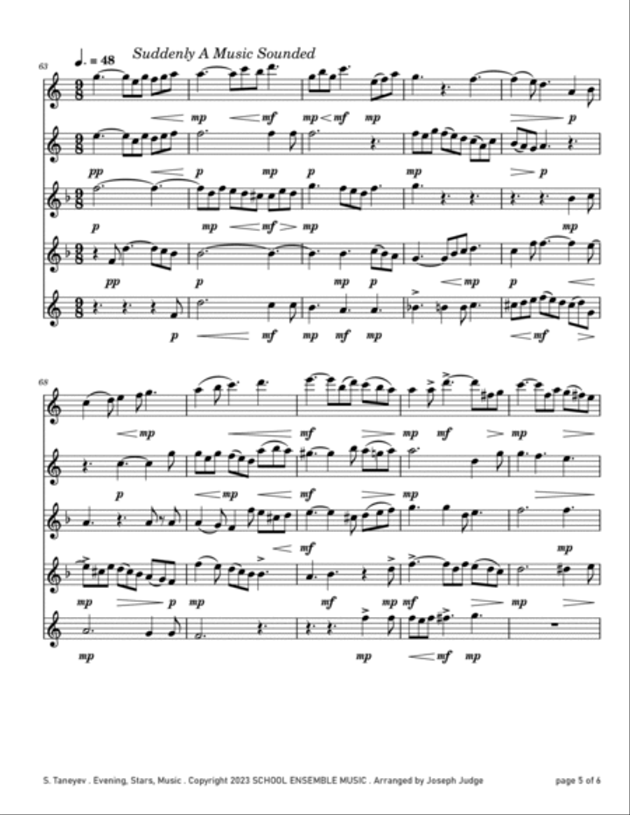 Evening Stars Music by Taneyev for Saxophone Quintet in Schools Saxophone Quintet scores gallery preview page 5