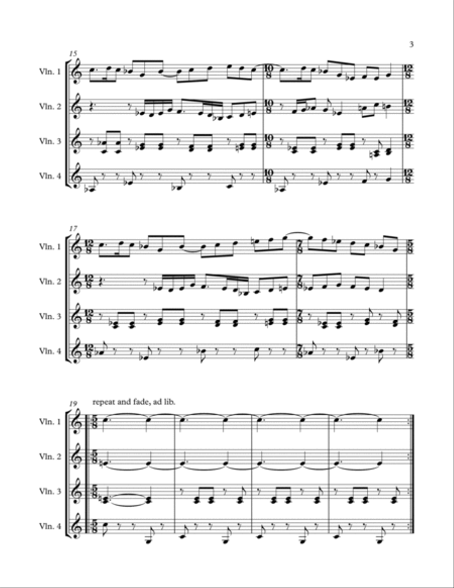 Quidnunc for four violins String Quartet scores gallery preview page 3
