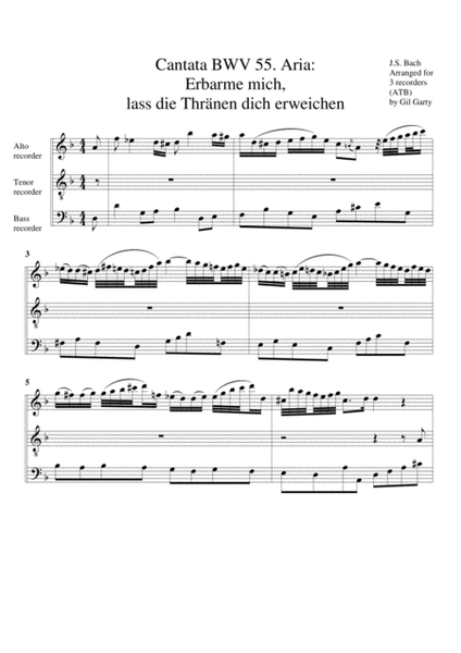 Aria: Erbarme mich, lass die Thraenen dich erweichen from Cantata BWV 55 (arrangement for 3 recorder