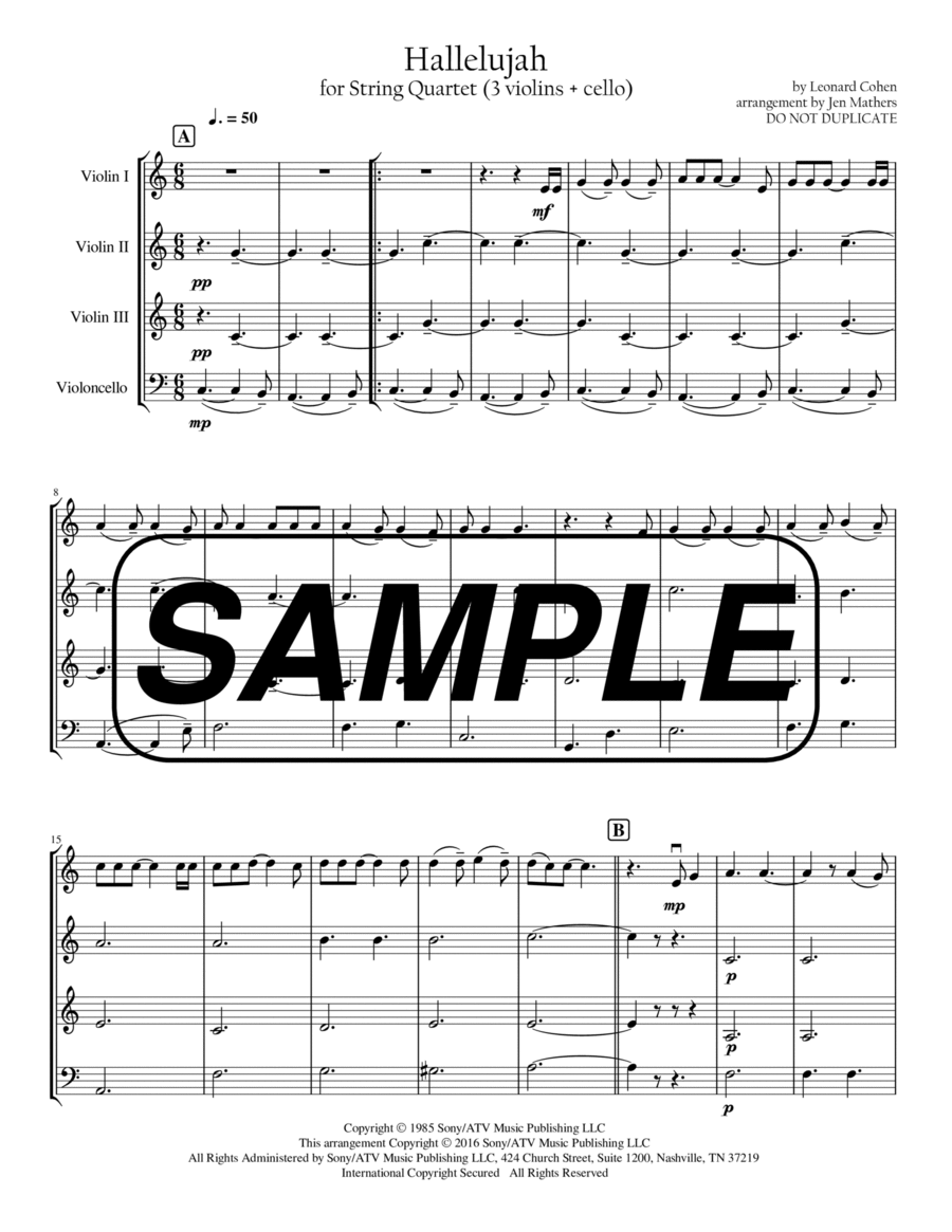 Hallelujah String Quartet scores gallery preview page 1