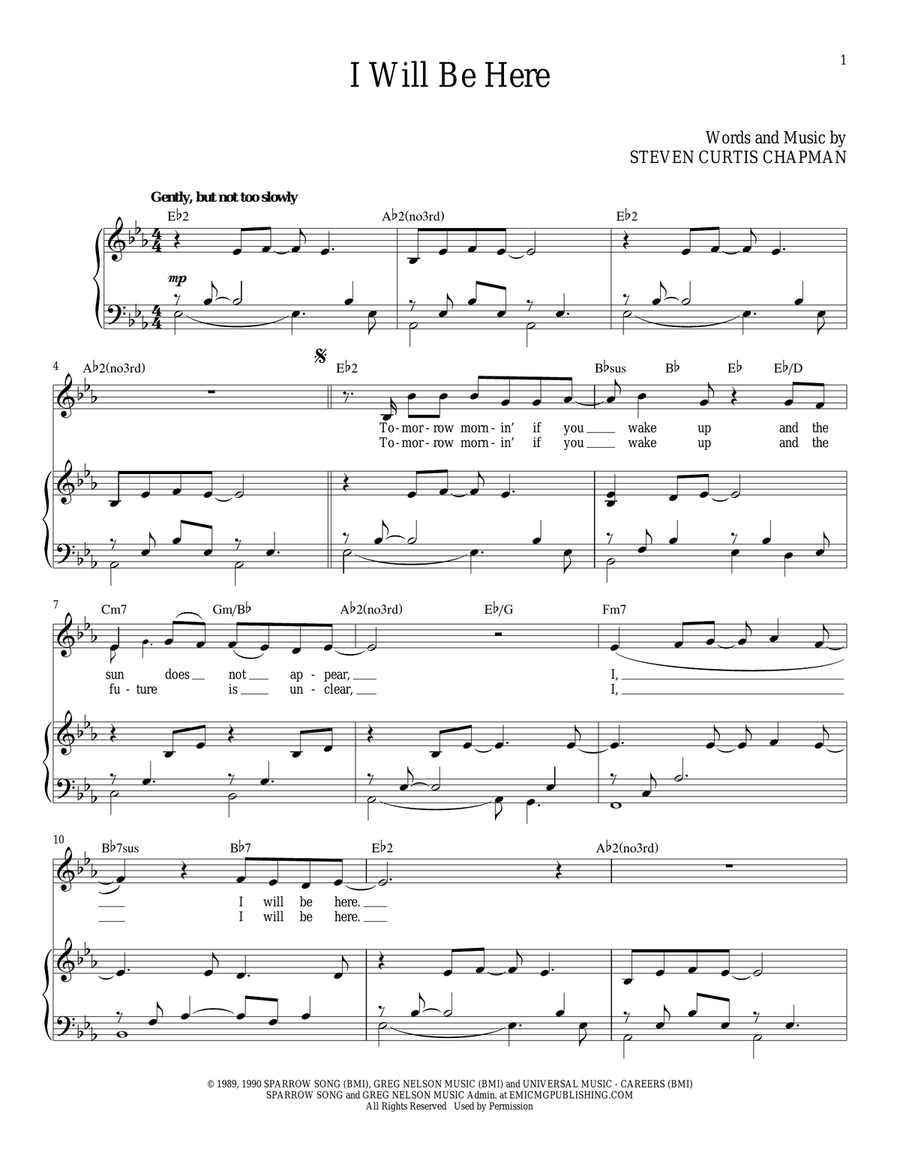I Will Be Here I Will Be Here Piano, Vocal scores gallery preview page 1