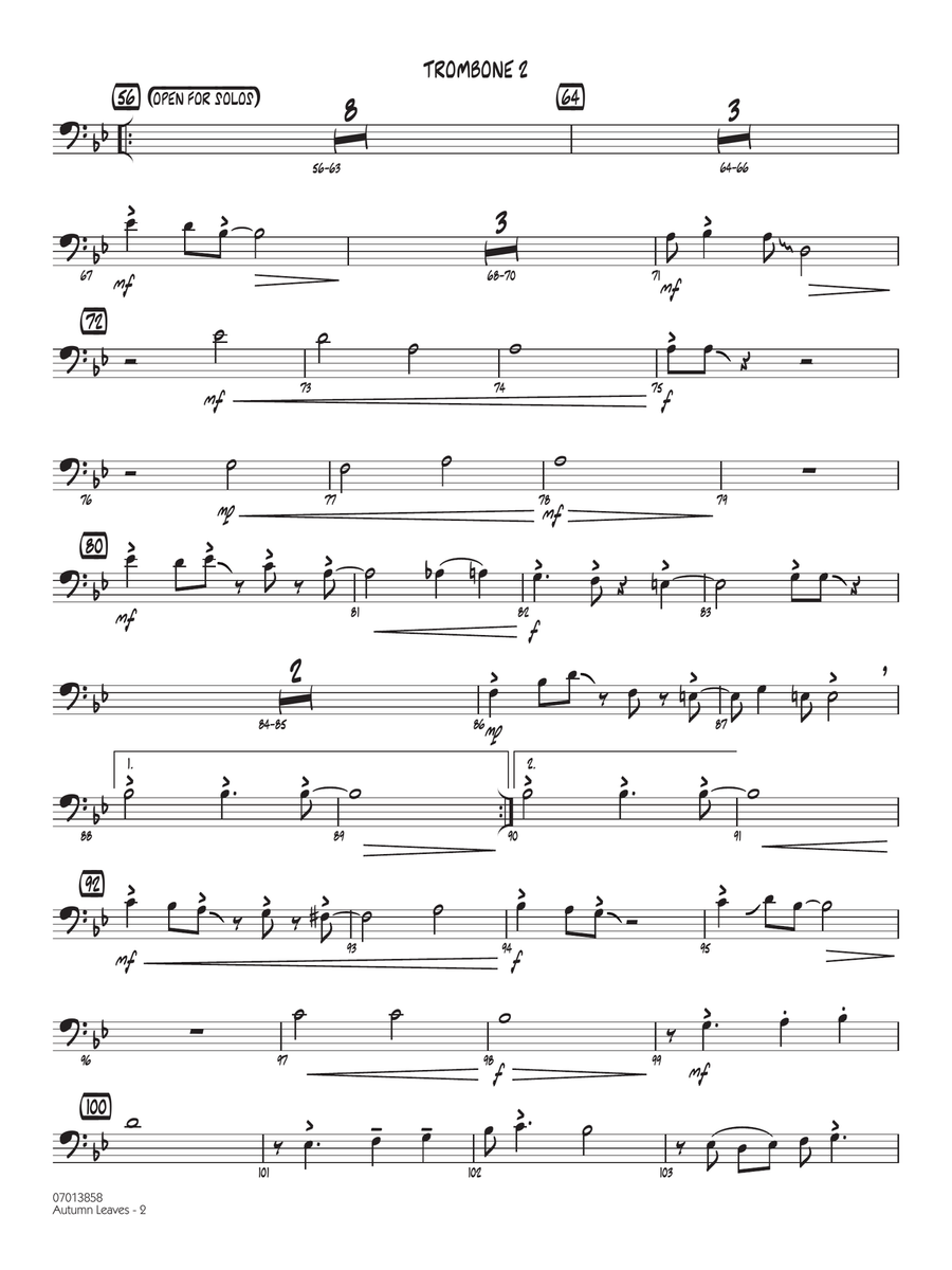 Autumn Leaves (Hojas Caídas) (arr. Michele Fernández) - Trombone 2 Jazz Ensemble scores gallery preview page 2