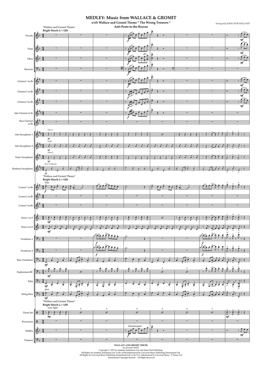 Medley: Wallace And Gromit Theme with The Wrong Trousers (Video Version Incidental) and Anti-Pest... Concert Band scores gallery preview page 1