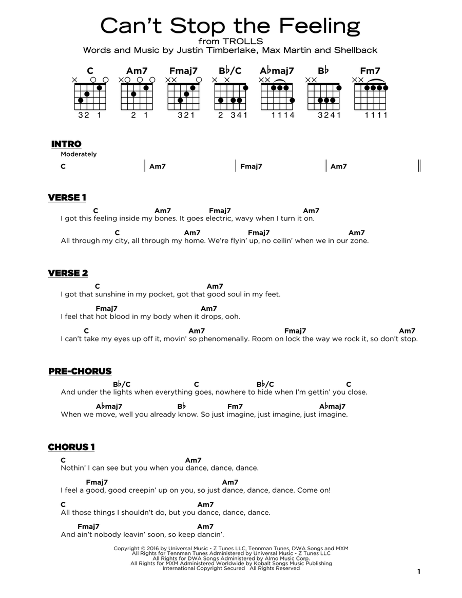 Can't Stop The Feeling Acoustic Guitar scores gallery preview page 1