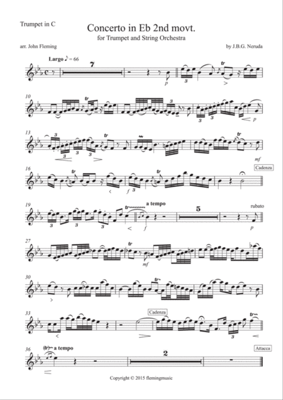Neruda Trumpet Concerto in Eb (trumpet parts for C trumpet) C Trumpet scores gallery preview page 3