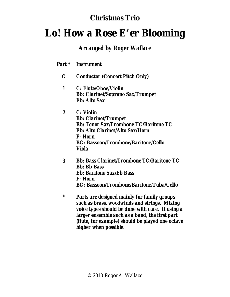 Lo! How a Rose E'er Blooming (Brass Trio) Brass Trio scores gallery preview page 1