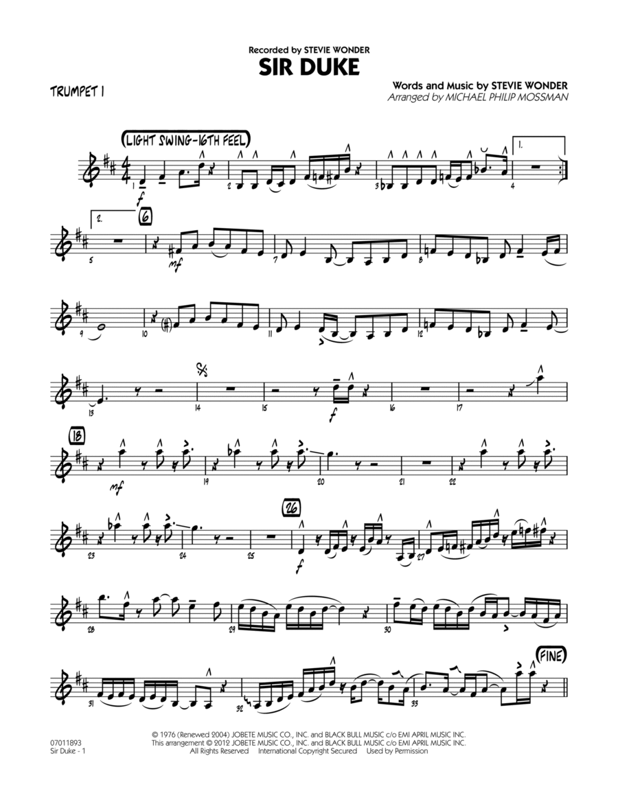 Sir Duke (arr. Michael Philip Mossman) - Trumpet 1 Jazz Ensemble scores gallery preview page 1