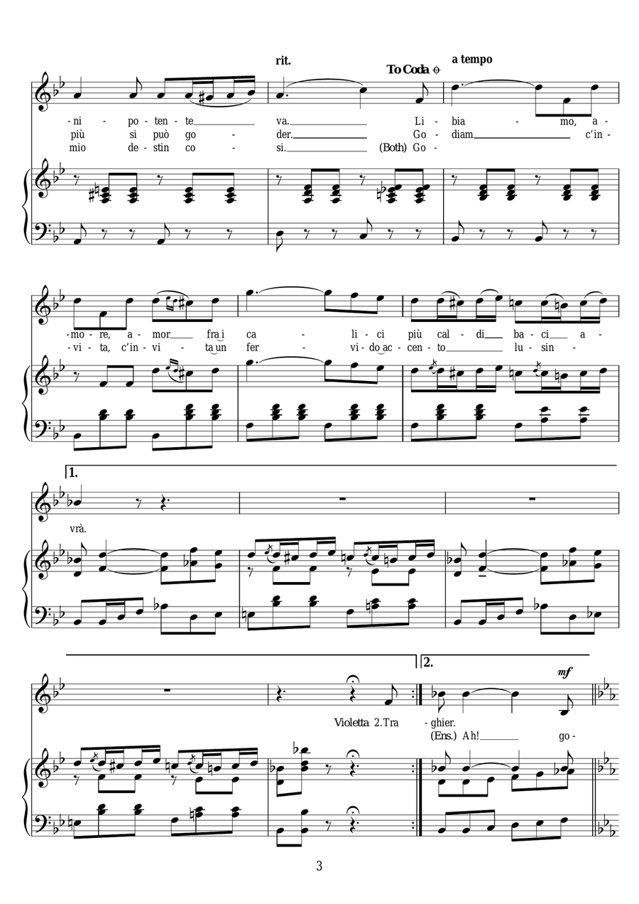 Brindisi (Libiamo Ne' Lieti Calici) (from La Traviata) Voice scores gallery preview page 3