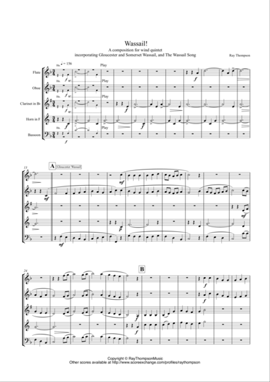 Wassail! (Incorporating 3 Christmas Wassails) for wind quintet Woodwind Quintet scores gallery preview page 1