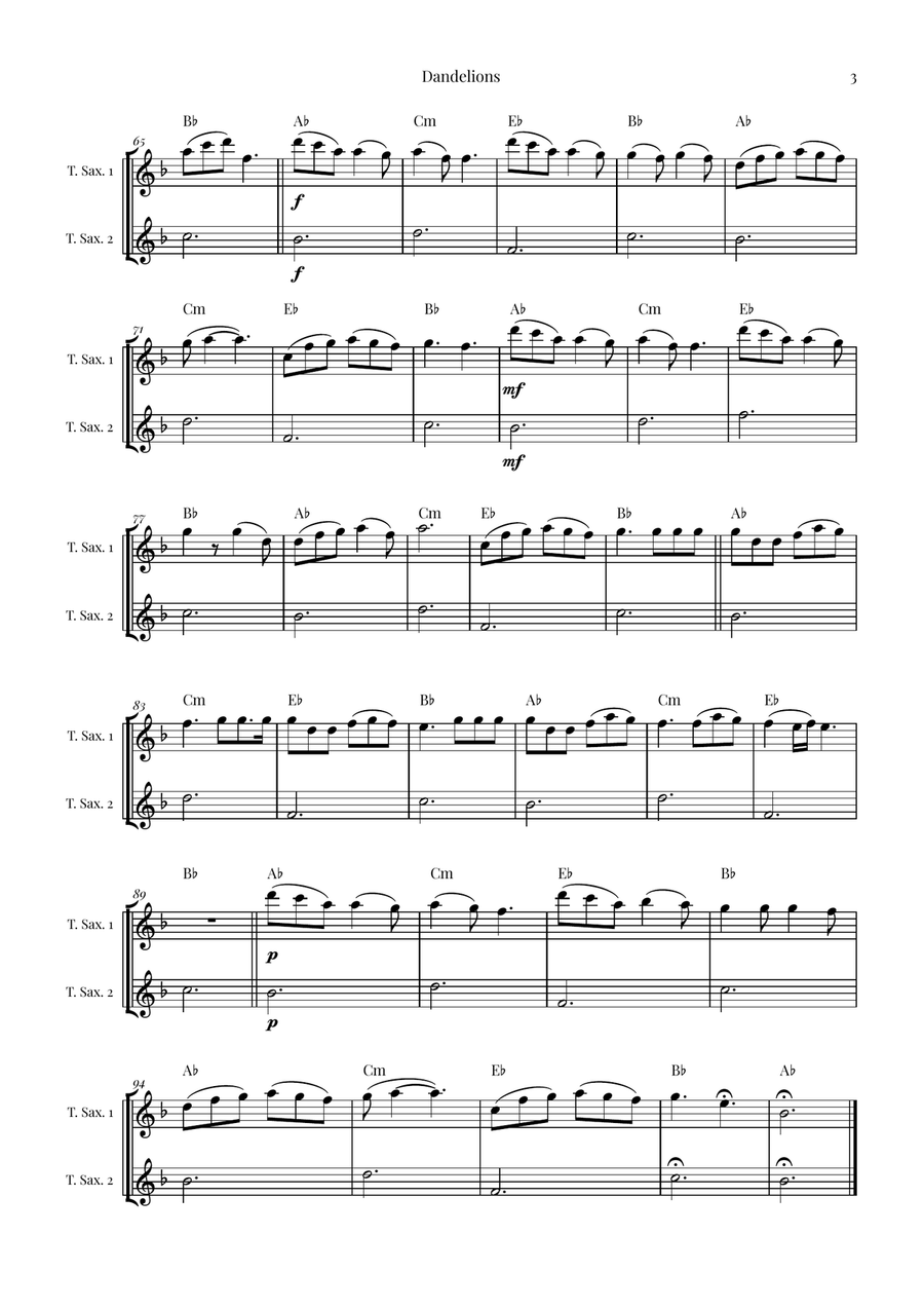 Dandelions Woodwind Duet scores gallery preview page 3